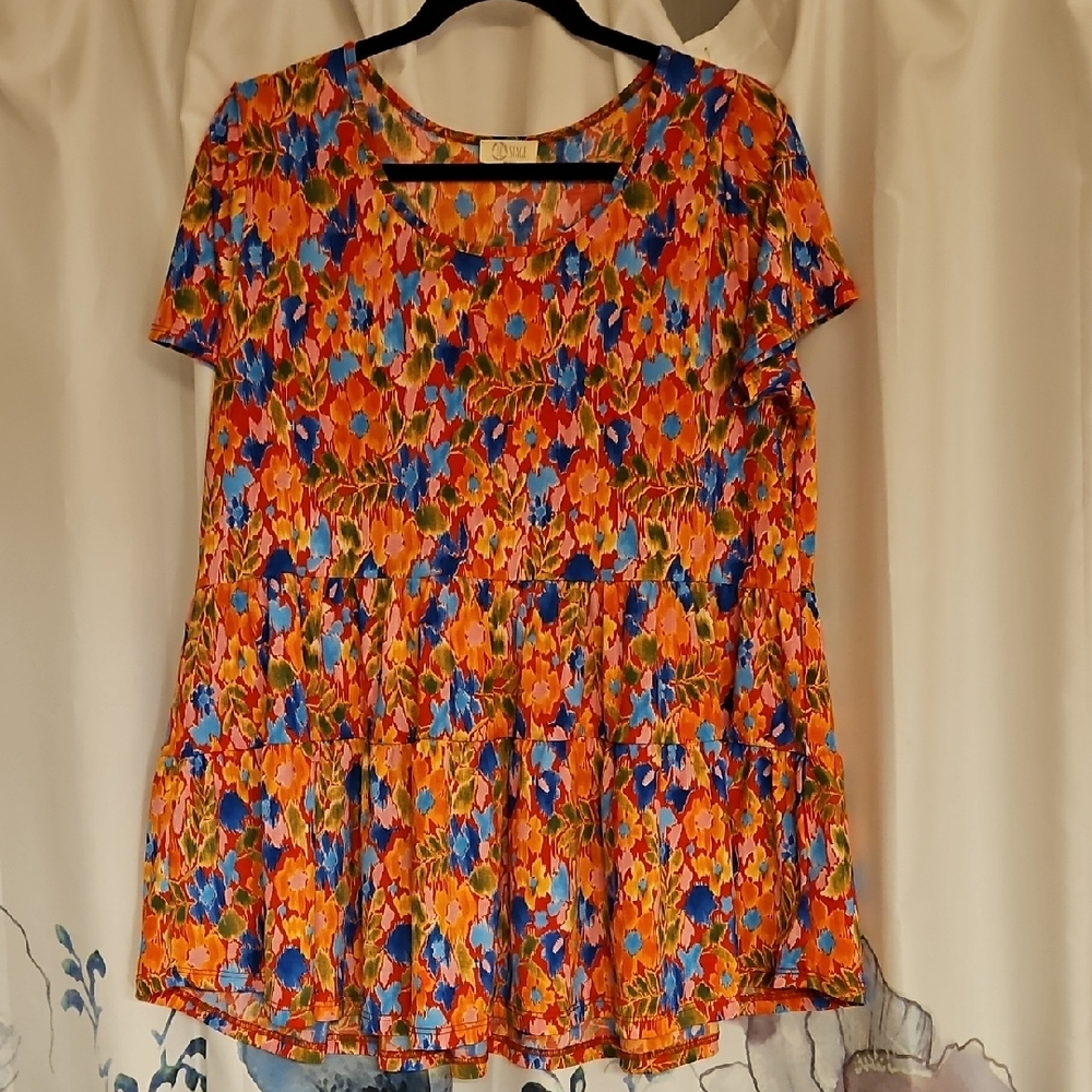 New Vibrant Floral Short Sleeve Blouse